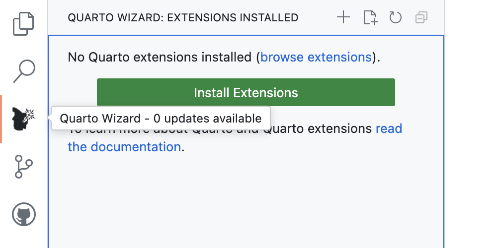 Quarto Wizard Explorer View (Light)
