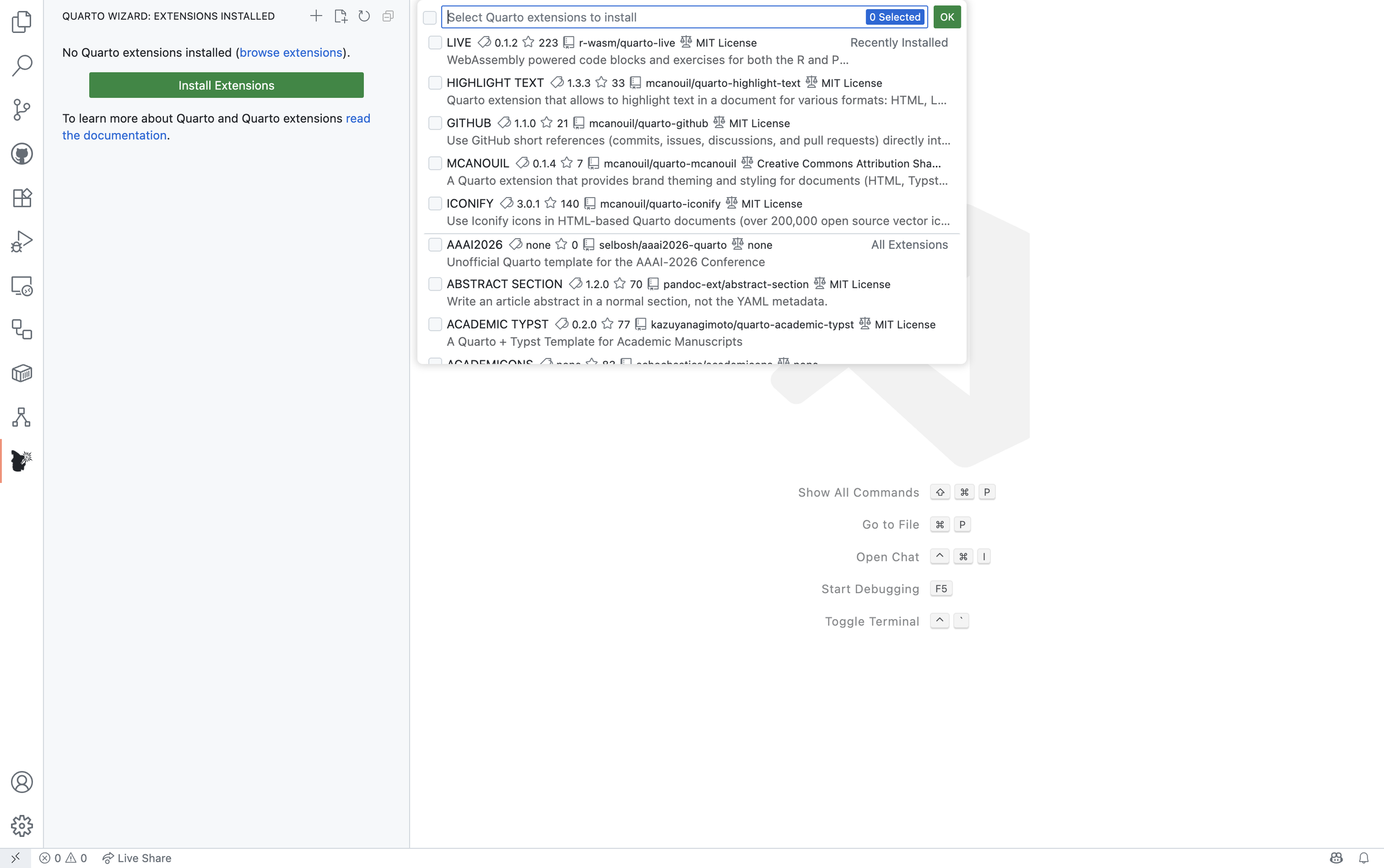 Quarto Wizard: Install Extensions (Light)