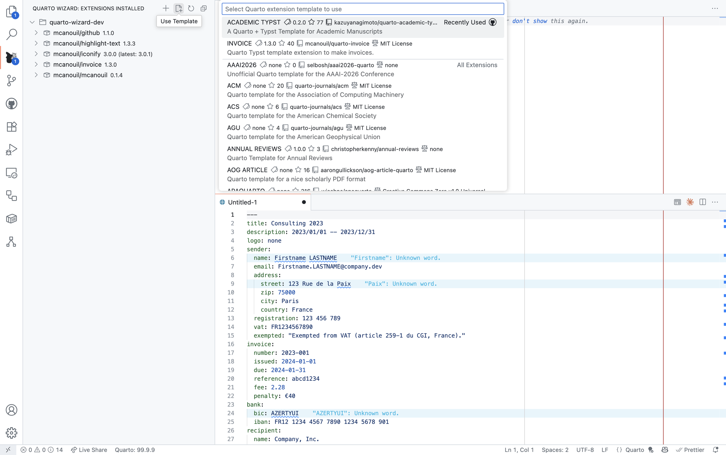Quarto Wizard: Use Template (Light)