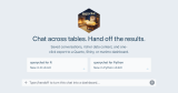 The querychat hex sticker above the headline "Chat across tables. Hand off the results." with cards for the R v0.4.0 and Python v0.9.0 releases, and a chat input reading "Type /handoff to turn this chat into a dashboard...".