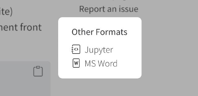 Screenshot of a Quarto webpage showing a section entitled 'Other Formats' with items Jupyter and MS Word