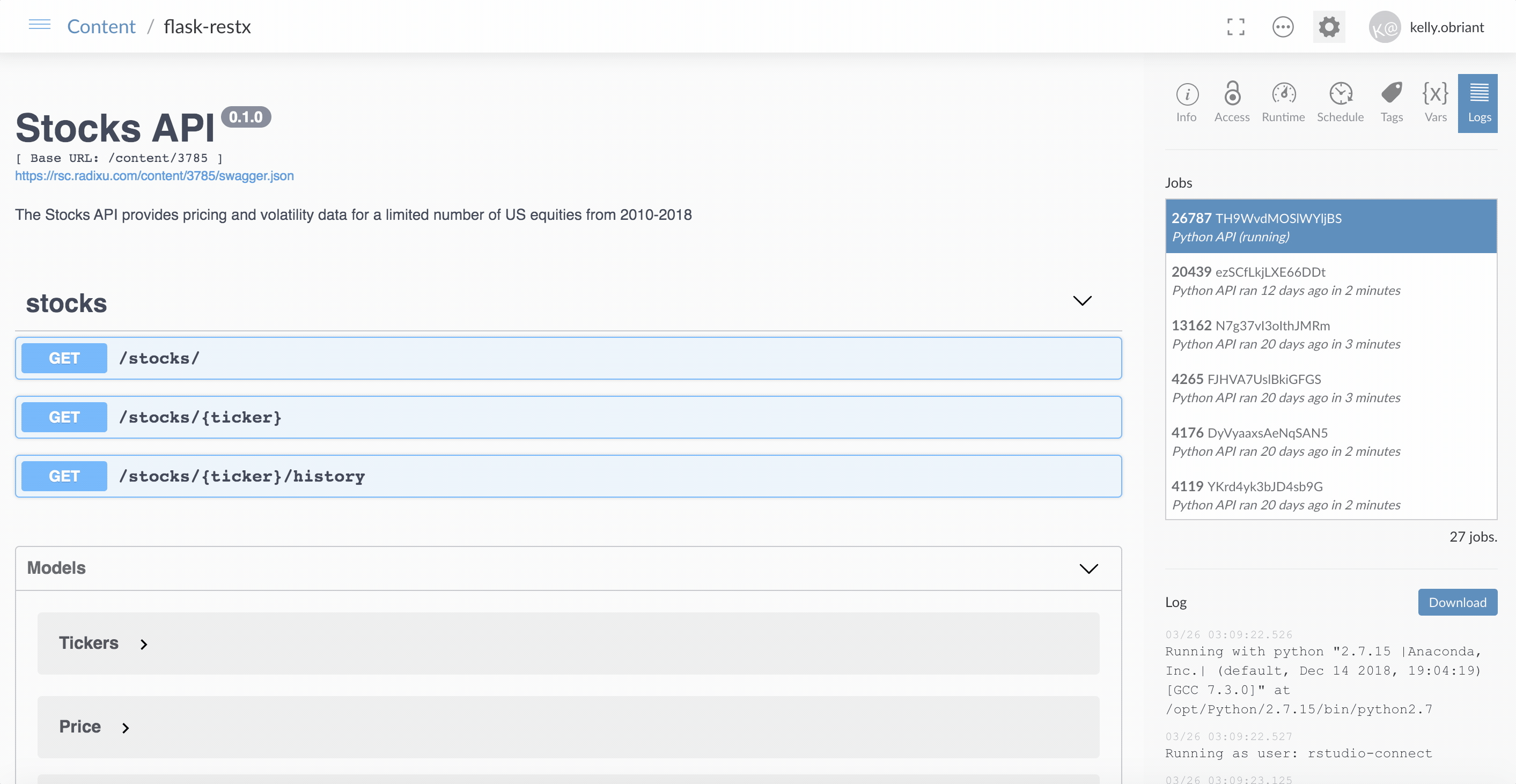 Python API Example on RStudio Connect 1.8.2